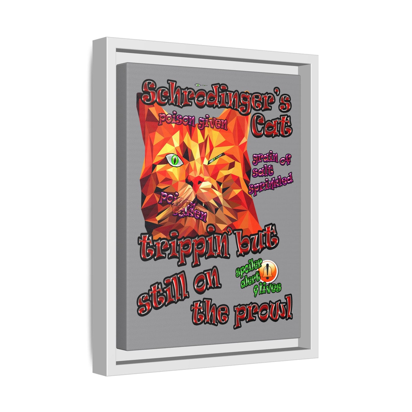 schrodinger's cat - framed canvas art (grey)