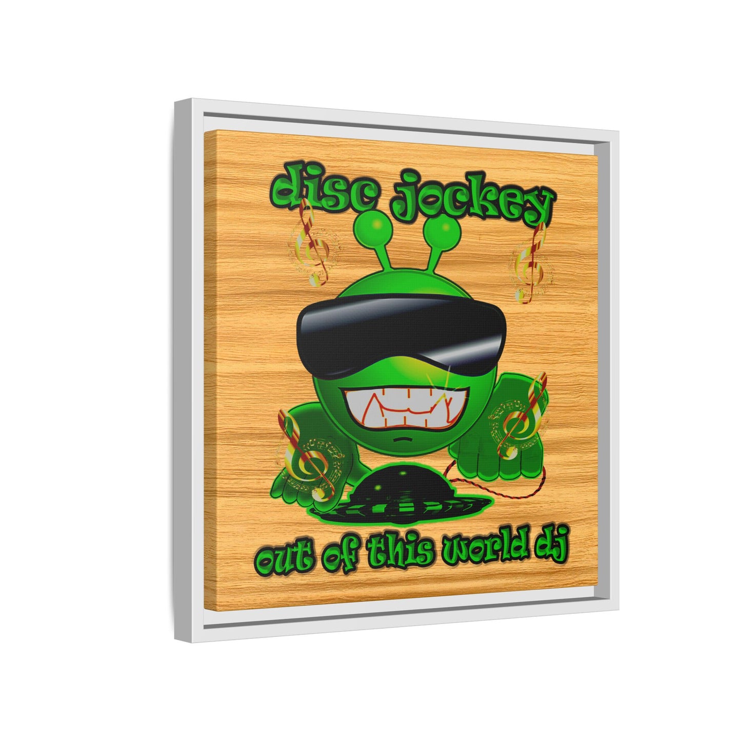 disc jockey - framed canvas art (butterscotch wood finish)