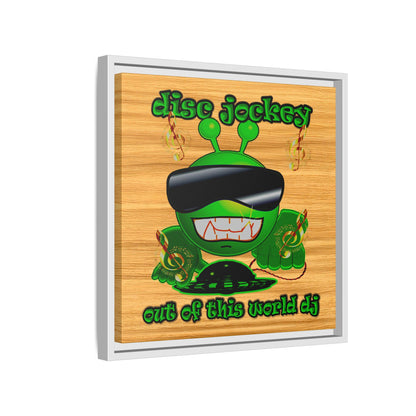 disc jockey - framed canvas art (butterscotch wood finish)