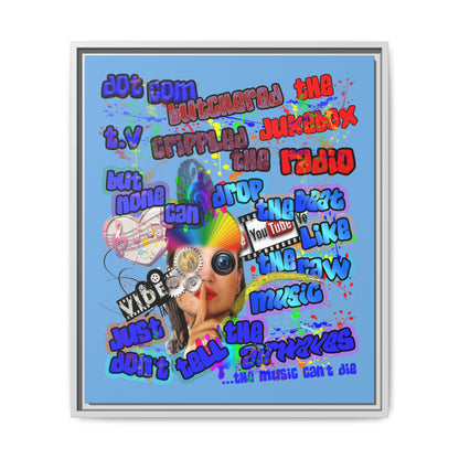 drop the beat - framed canvas art (light blue)