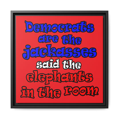 donkeys and elephants - framed canvas art (red)