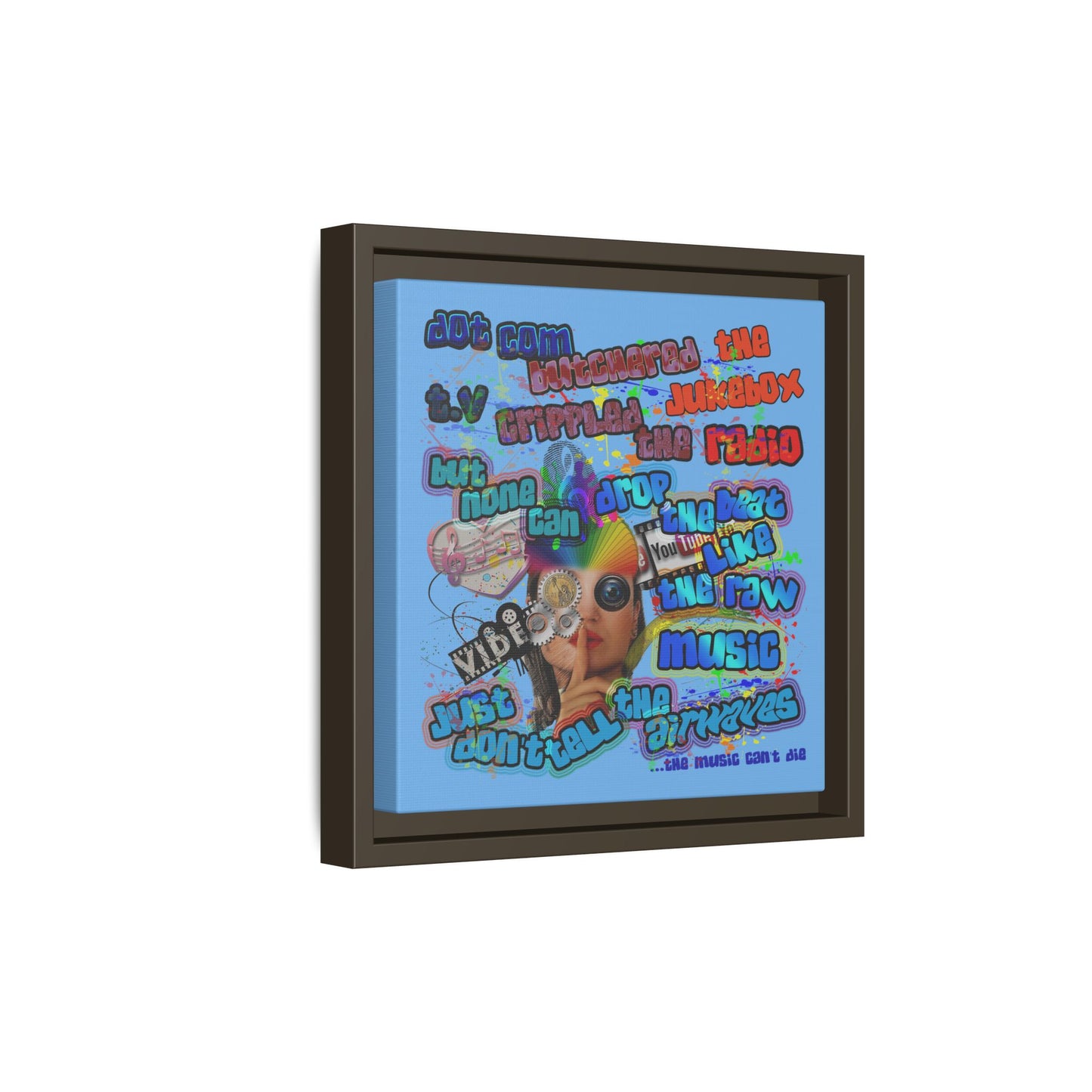 drop the beat - framed canvas art (light blue)