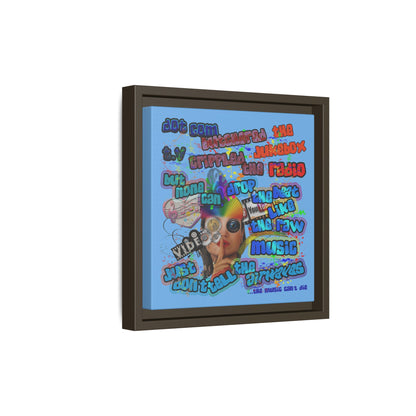 drop the beat - framed canvas art (light blue)