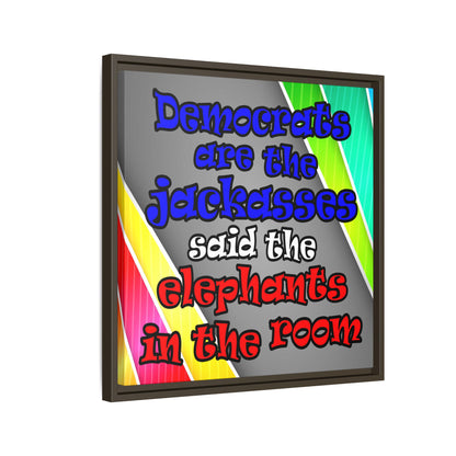 donkeys and elephants - framed canvas art (rainbow split)