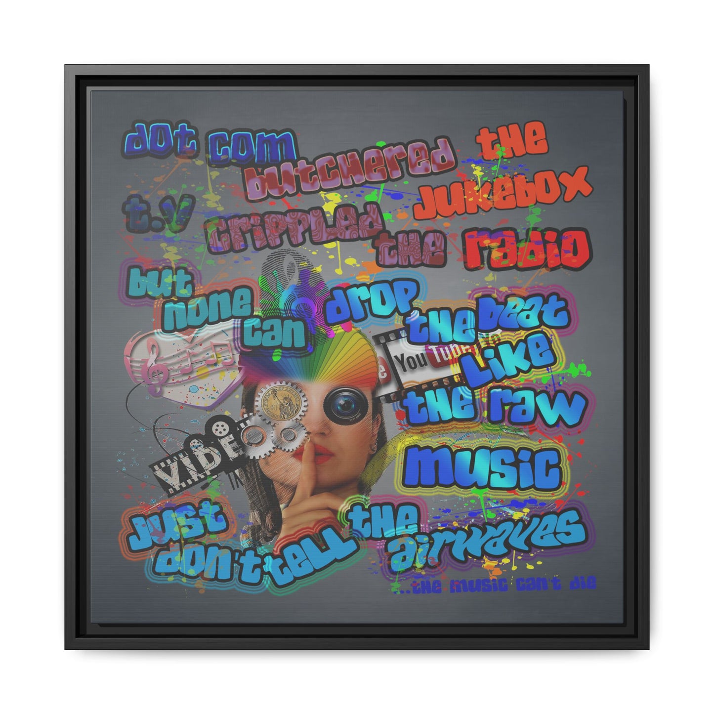 drop the beat - framed canvas art (grey-light grey)