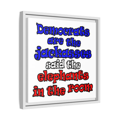 donkeys and elephants - framed canvas art (white)