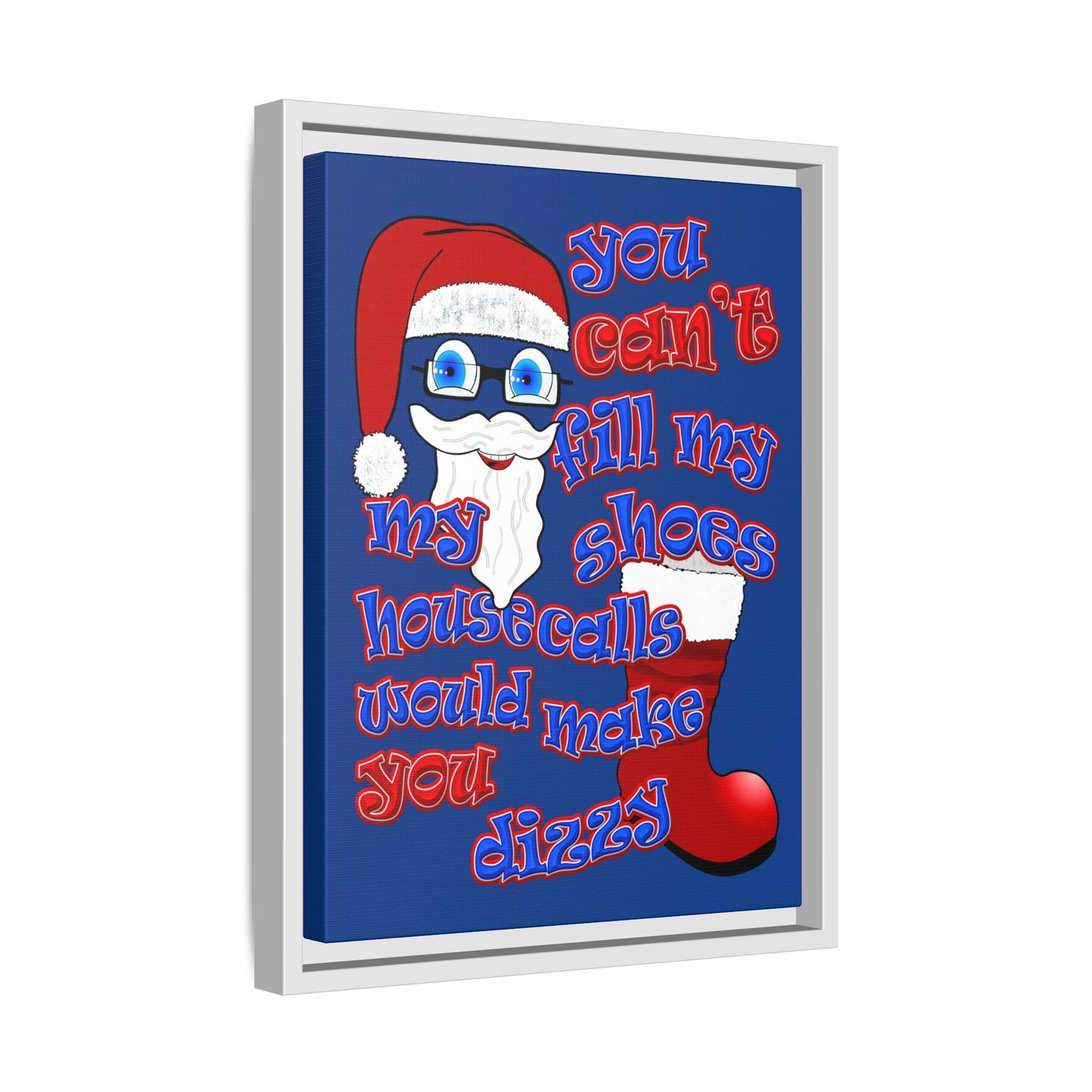 santa's shoes - framed canvas art (dark blue)