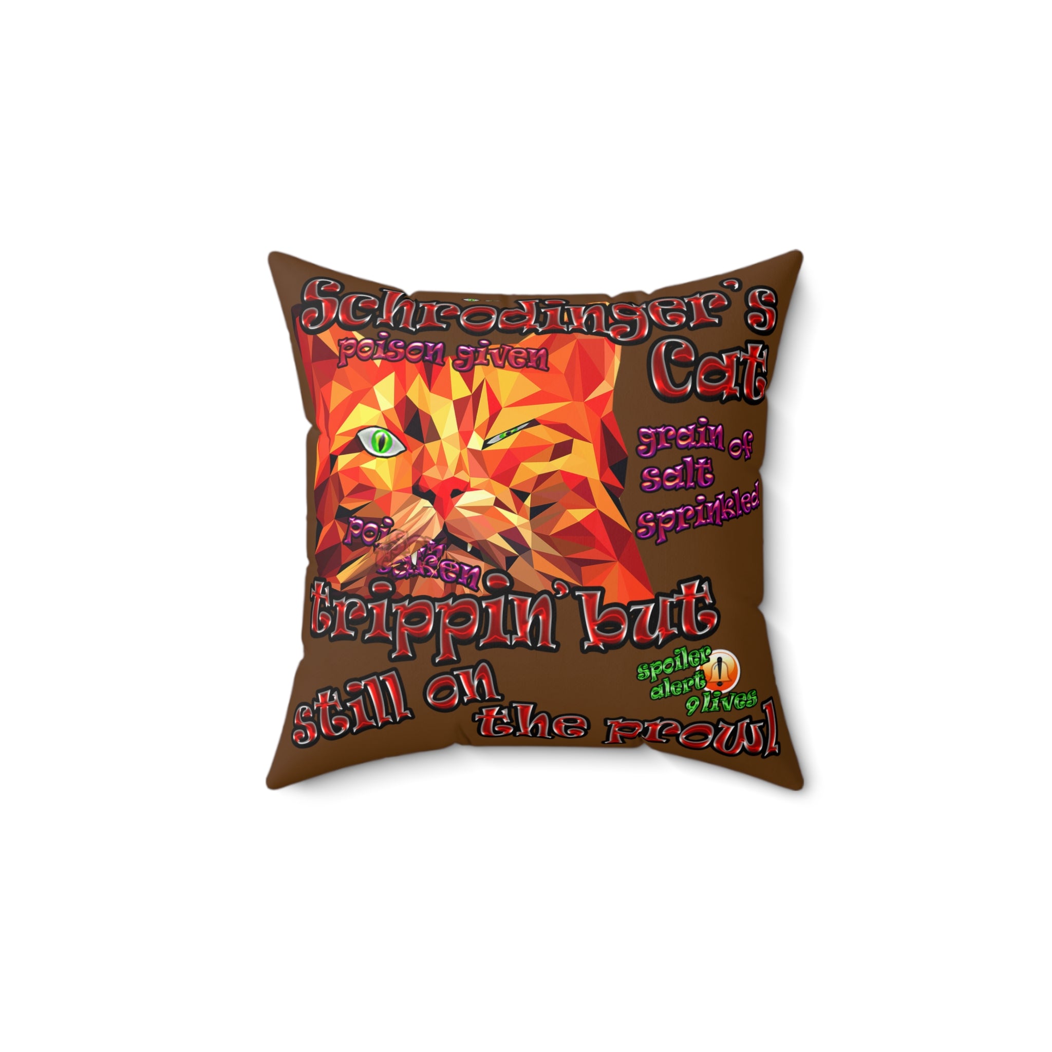 schrodinger's cat - Spun Polyester Square Pillow - (brown)