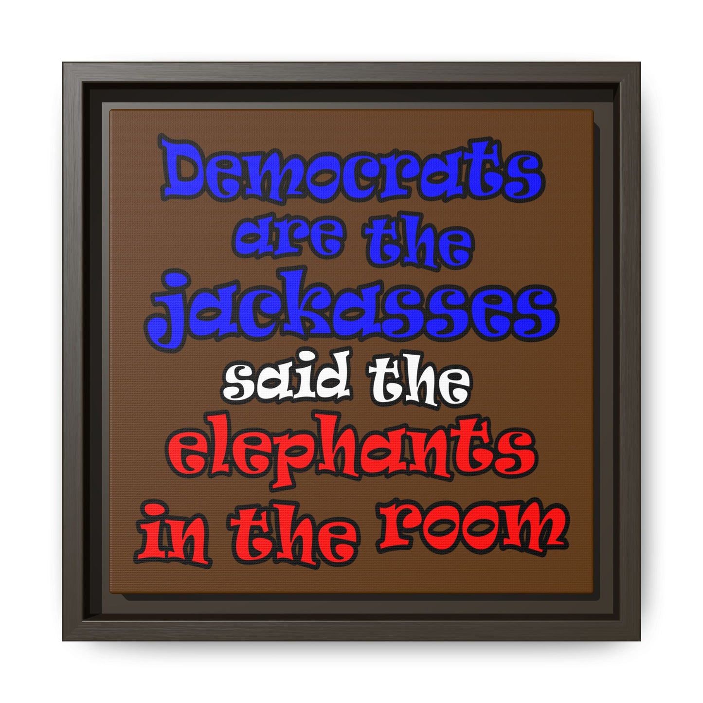 donkeys and elephants - framed canvas art (brown)