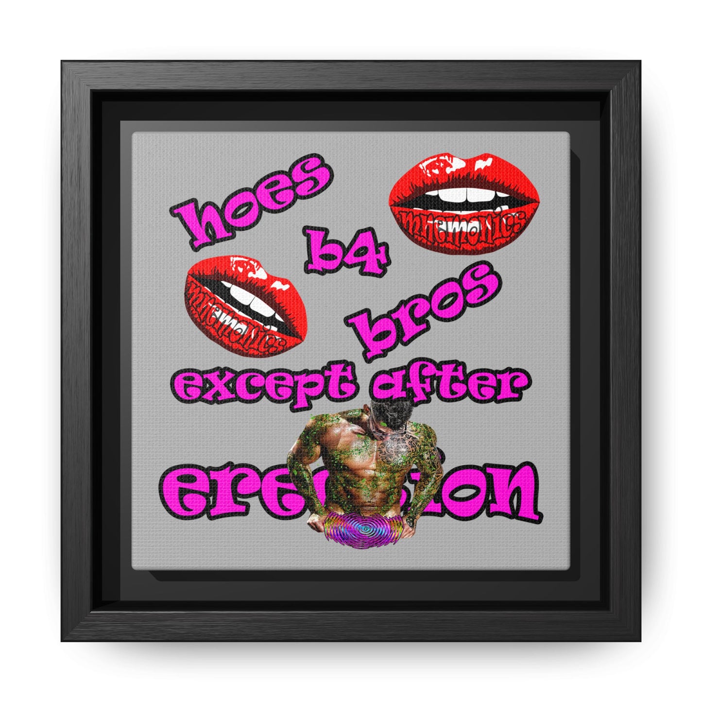 hoes b4 bros - framed canvas art (light grey)