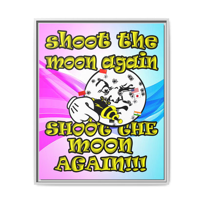 shoot the moon again - framed canvas art (light blue-pink wave)