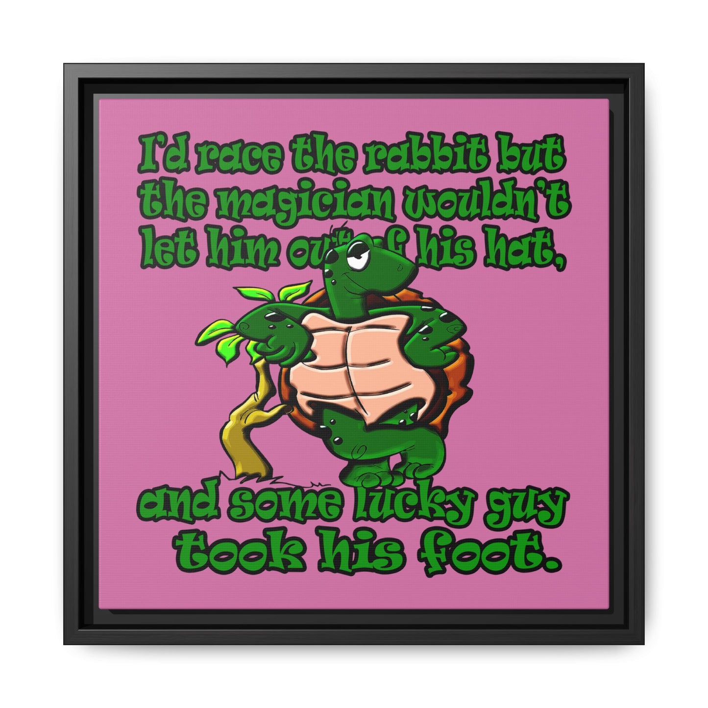 turtle race - framed canvas art (light pink)
