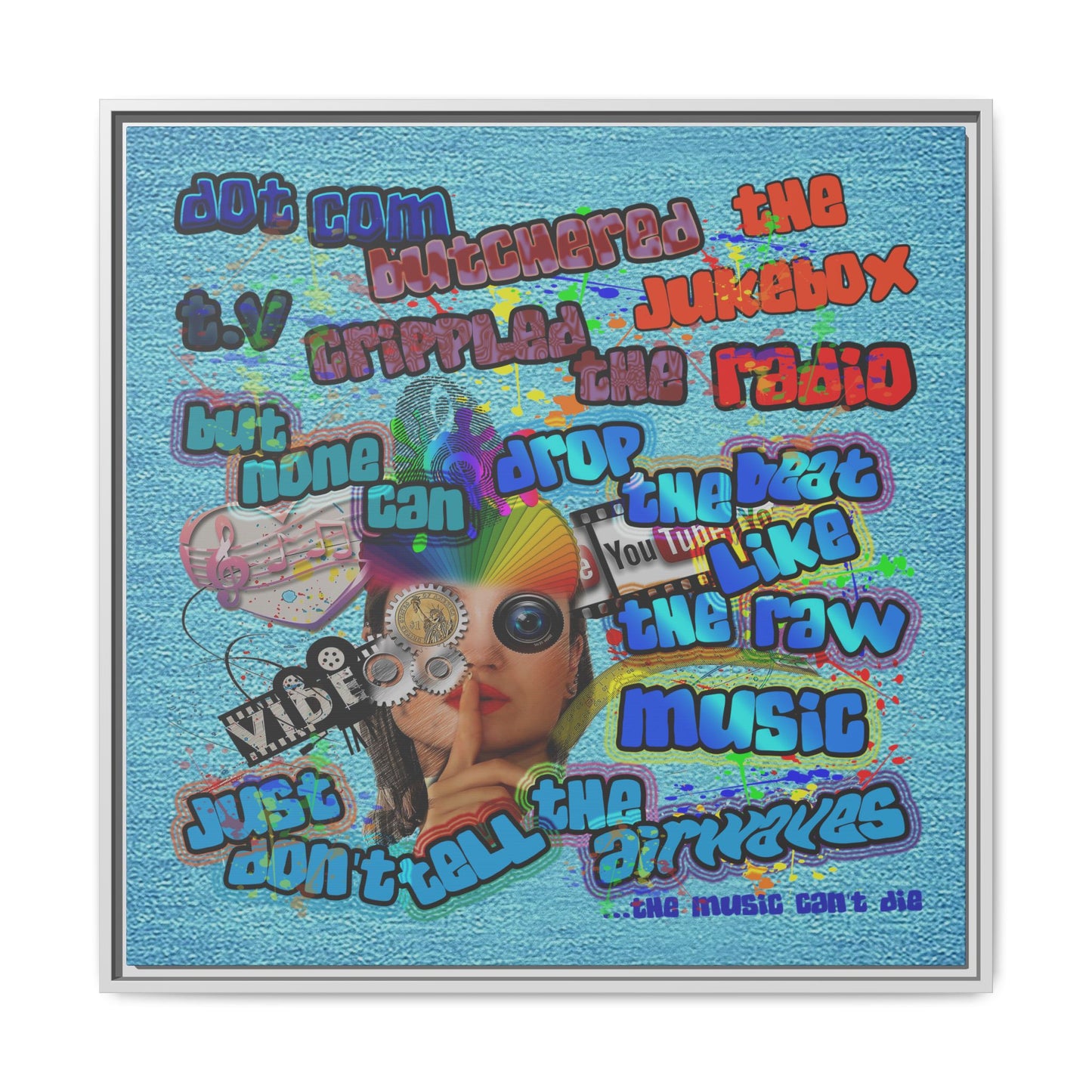 drop the beat - framed canvas art (faded blue)