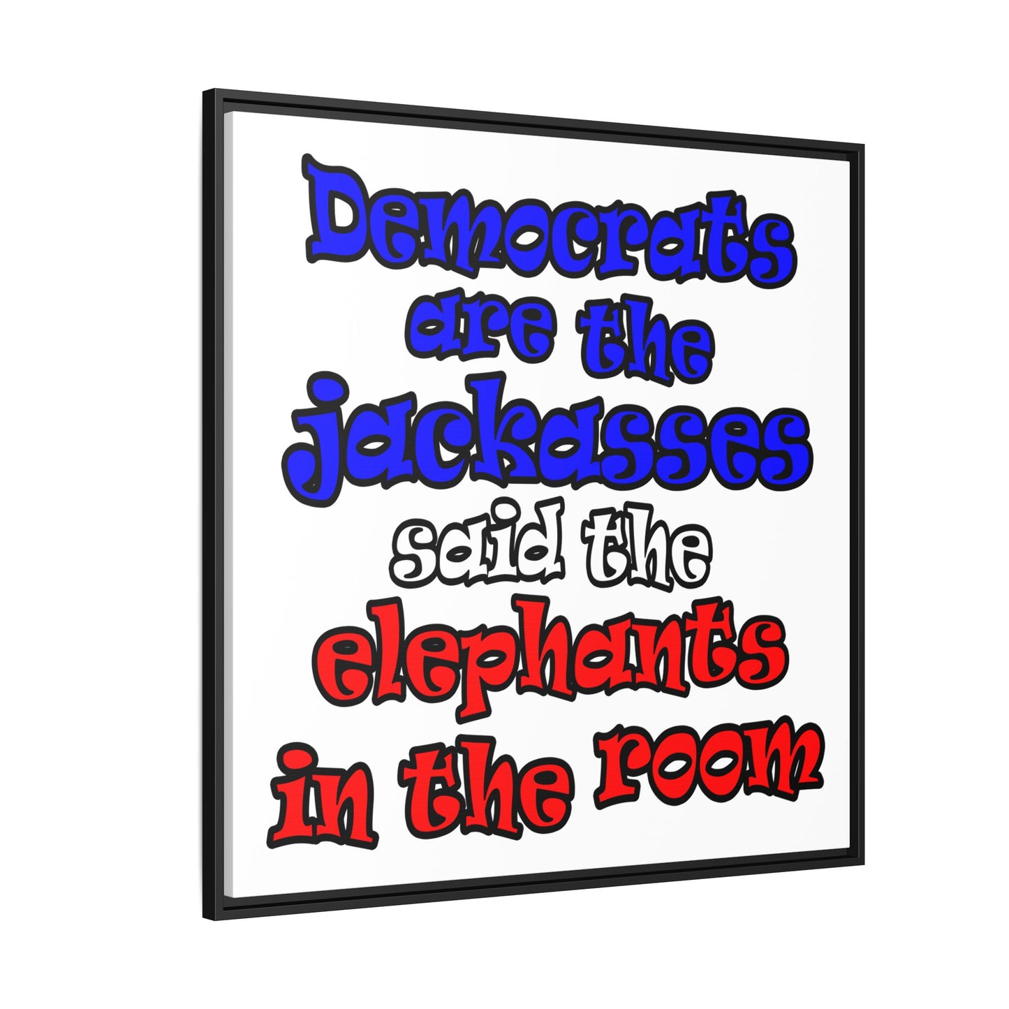 donkeys and elephants - framed canvas art (white)