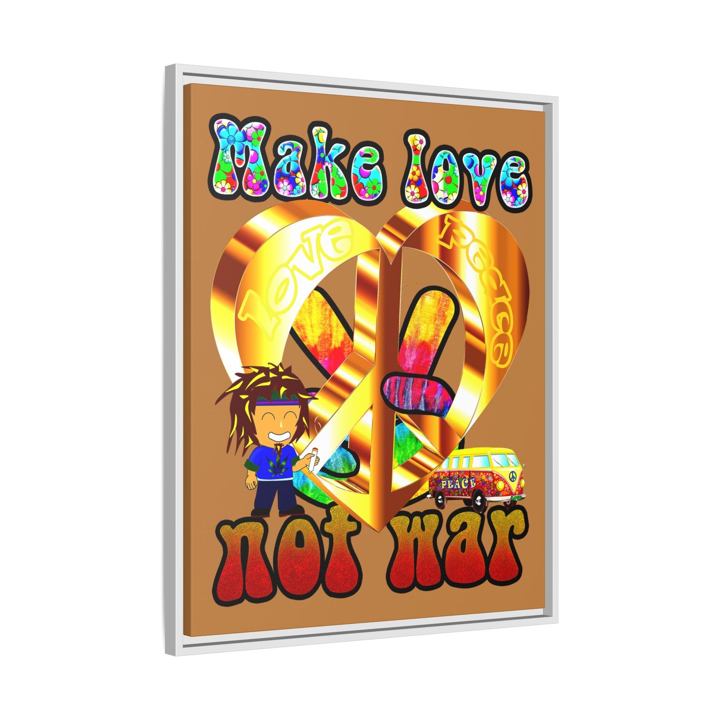 love peace - framed canvas art (light brown)