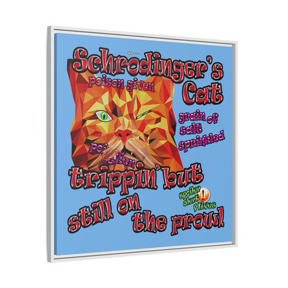 schrodinger's cat - framed canvas art (light blue)