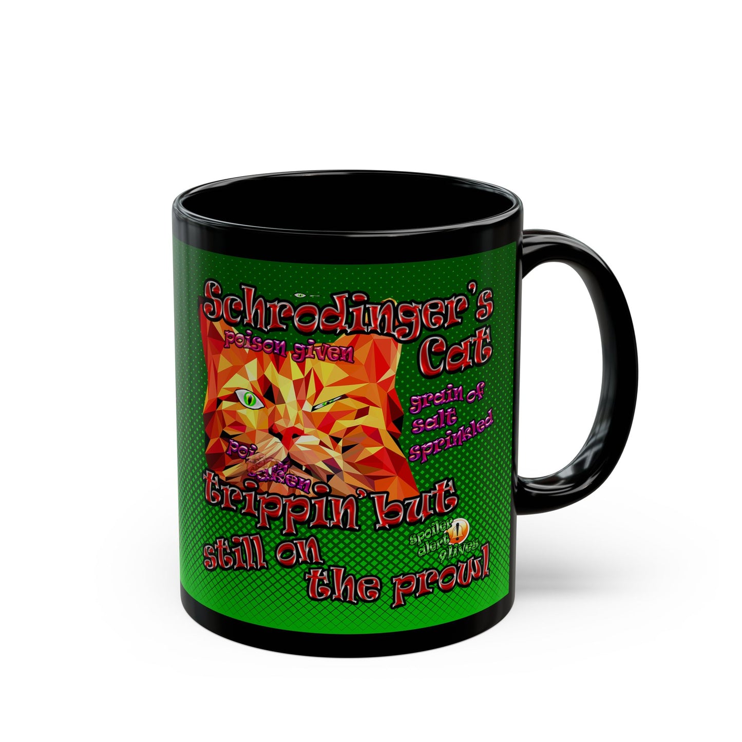 schrodinger's cat - Black Mug (logo green)