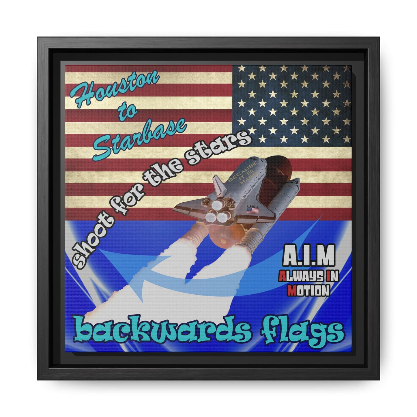 shoot for the stars - framed canvas art (blue-white wave)