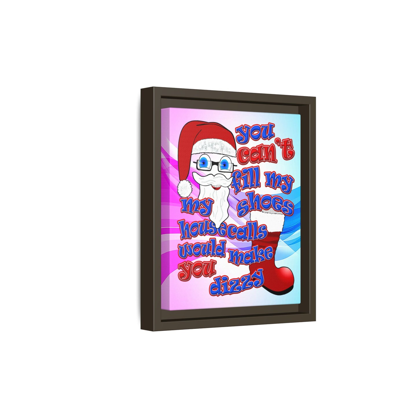 santa's shoes - framed canvas art (light blue-pink wave)