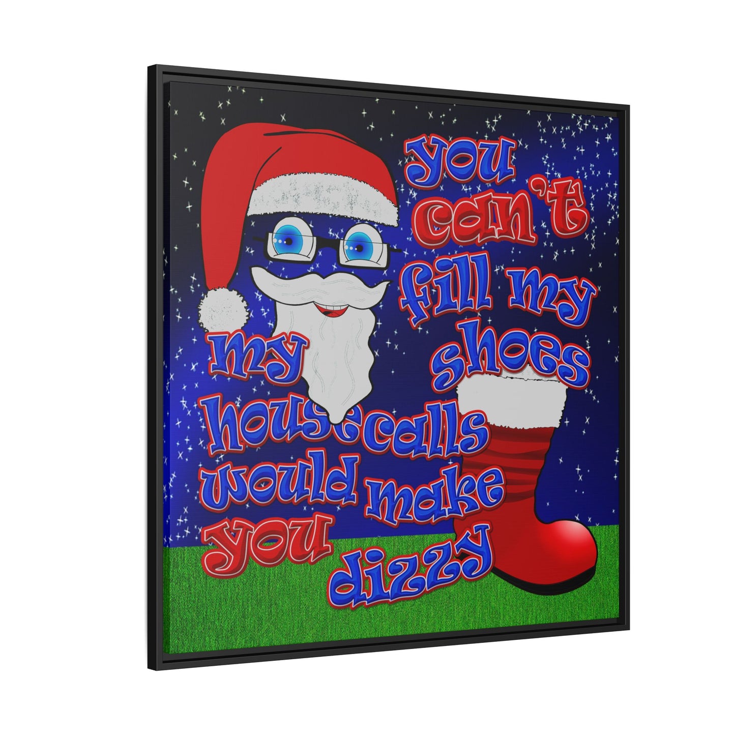 santa's shoes - framed canvas art ('snoops' background)