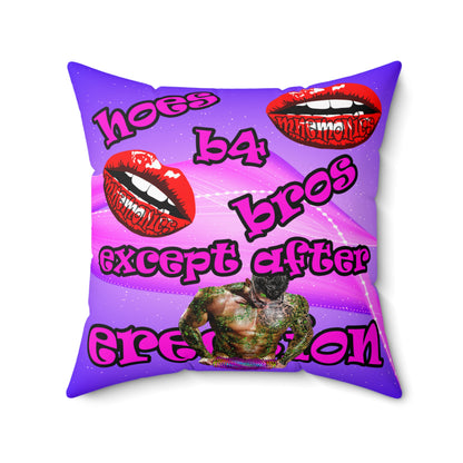 hoes b4 bros - Spun Polyester Square Pillow - (purple-pink wave)
