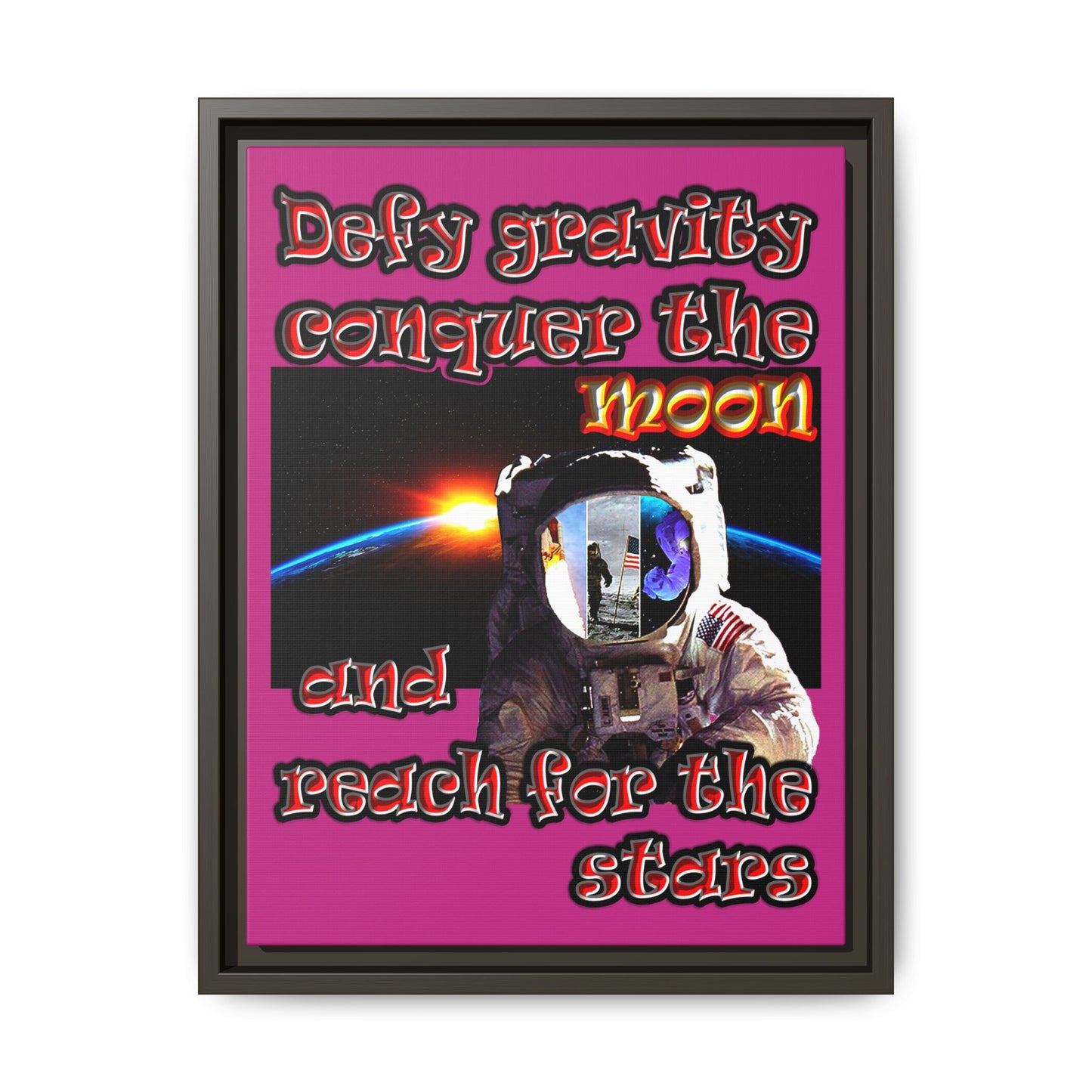 defy conquer reach - framed canvas art (pink)