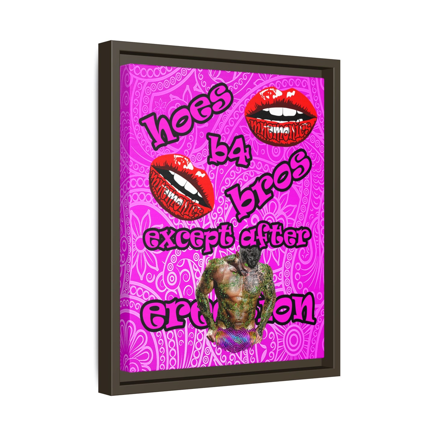hoes b4 bros - framed canvas art (pink swirl)
