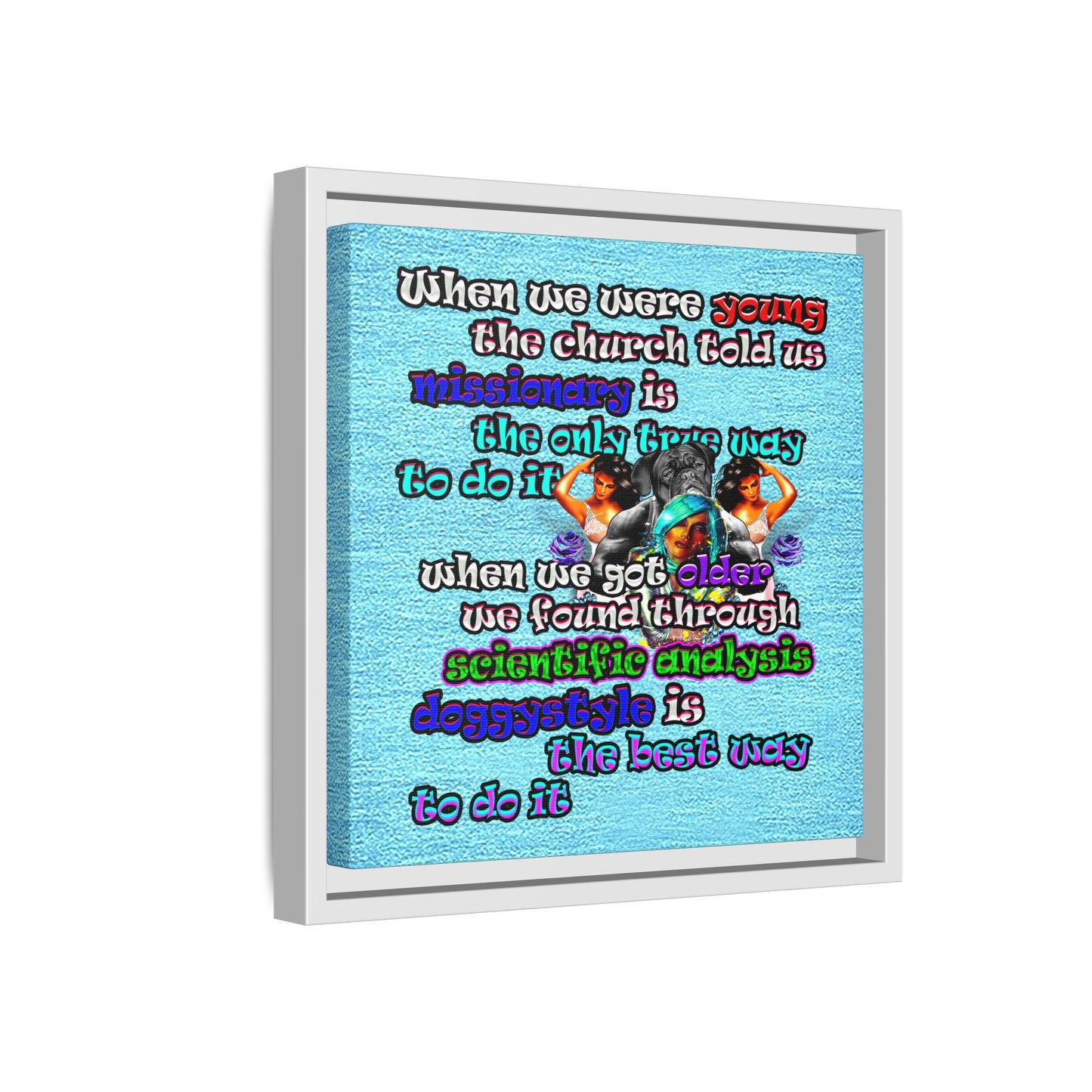 doggystyle - framed canvas art (faded blue)