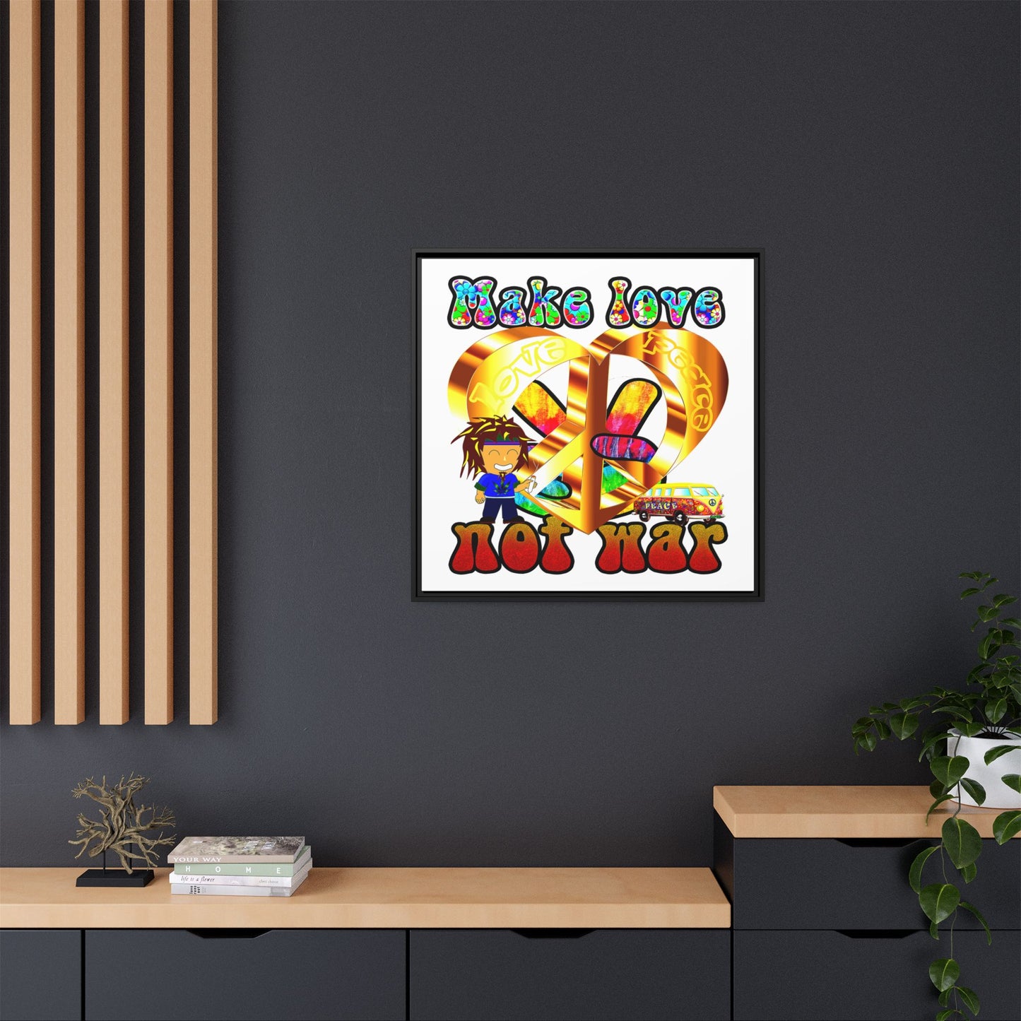 love peace - framed canvas art (white)