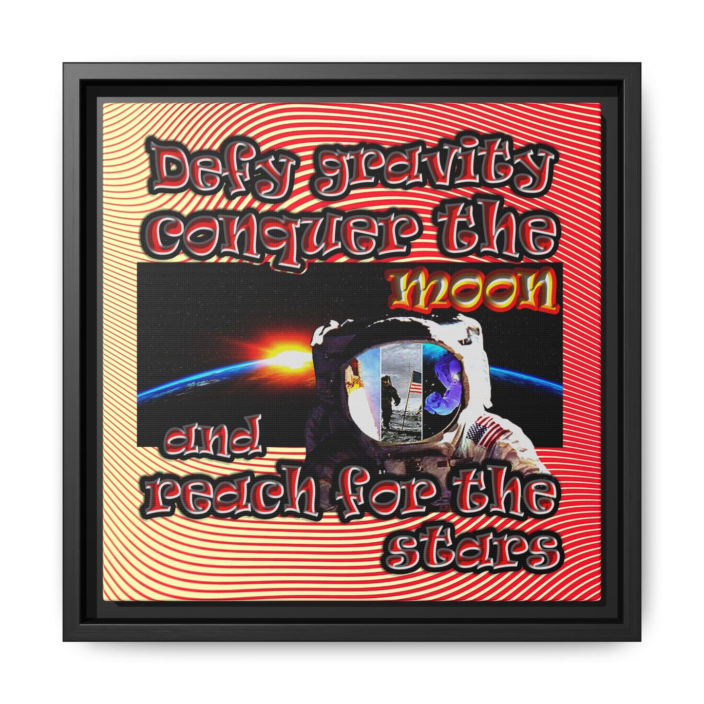 defy conquer reach - framed canvas art (yellow-orange wave)