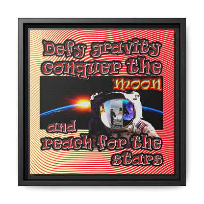 defy conquer reach - framed canvas art (yellow-orange wave)