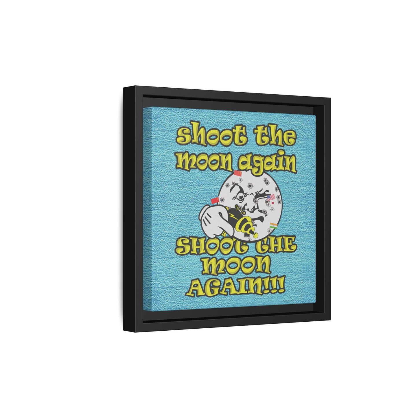 shoot the moon again - framed canvas art (faded blue)