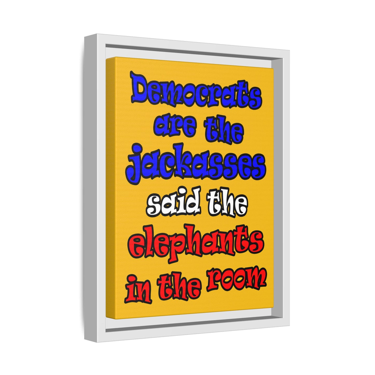 donkeys and elephants - framed canvas art (yellow)