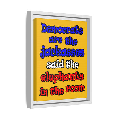 donkeys and elephants - framed canvas art (yellow)