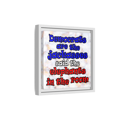 donkeys and elephants - framed canvas art (white marble)