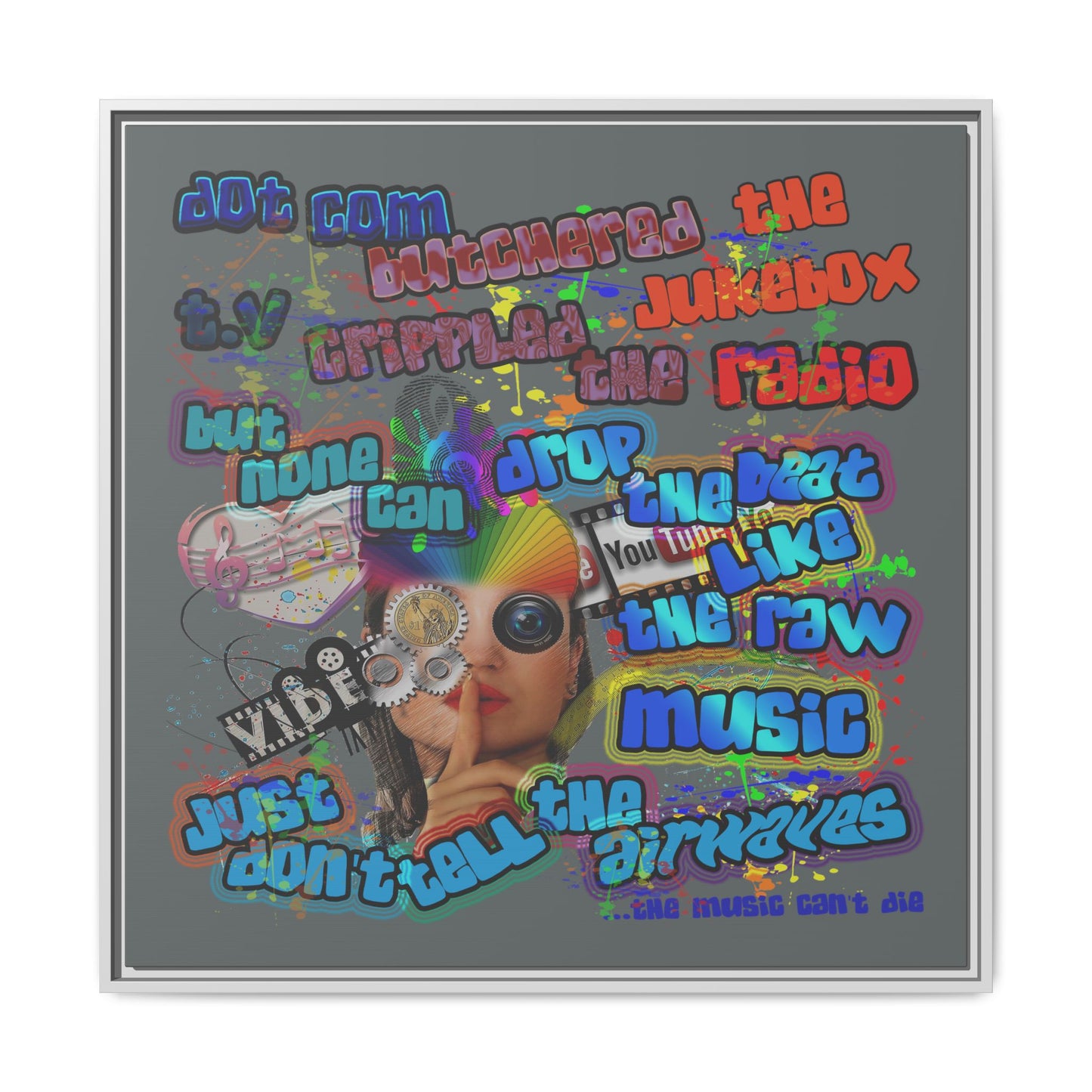 drop the beat - framed canvas art (dark grey)
