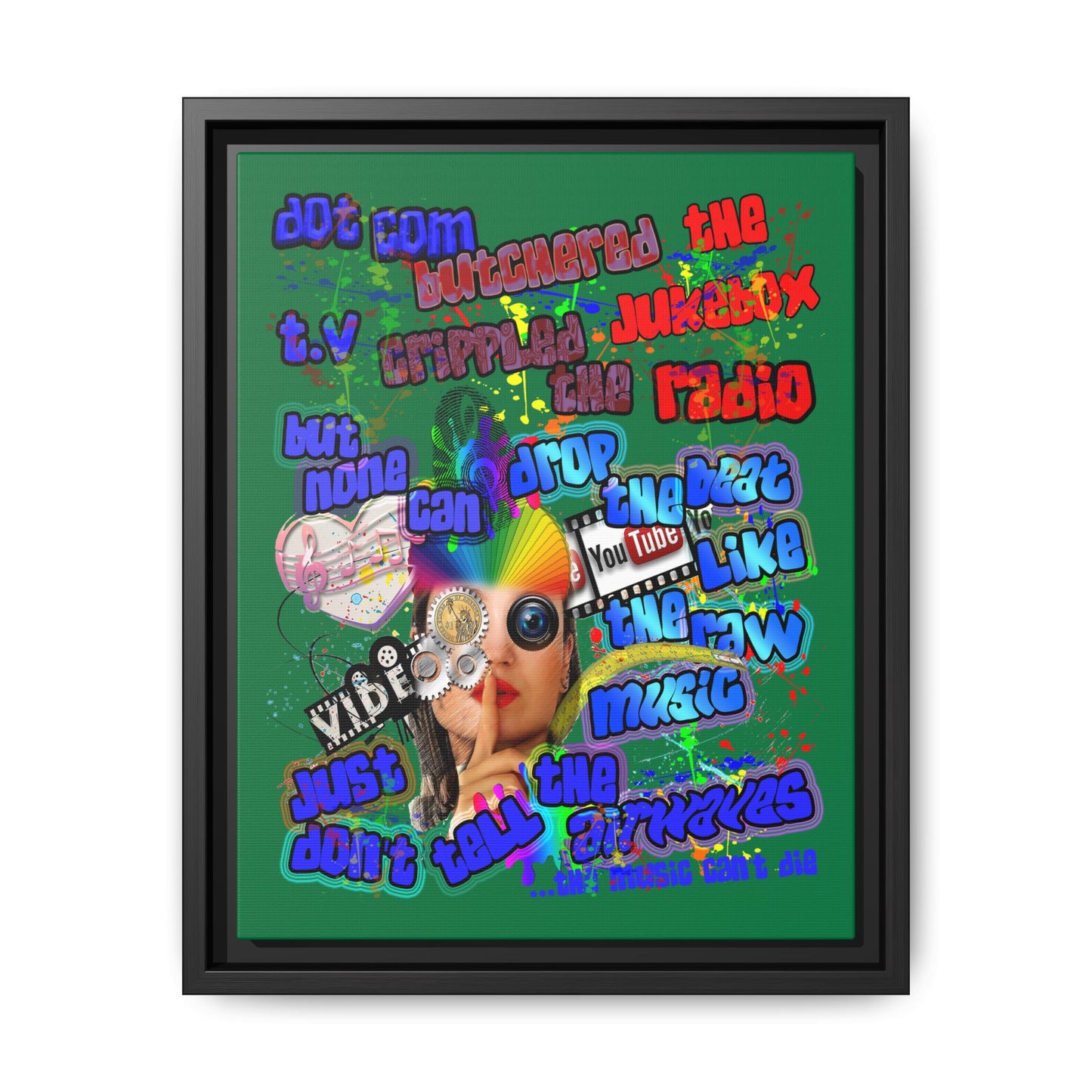 drop the beat - framed canvas art (dark green)