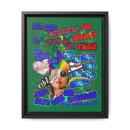 drop the beat - framed canvas art (dark green)