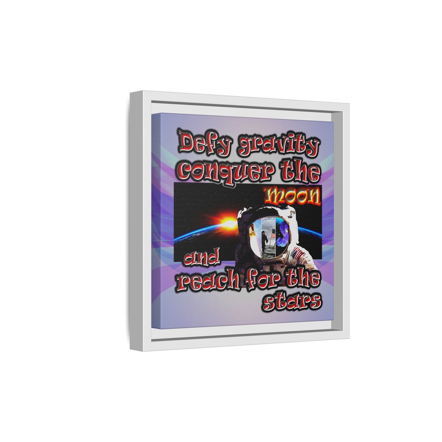 defy conquer reach - framed canvas art (light blue-pink wave)