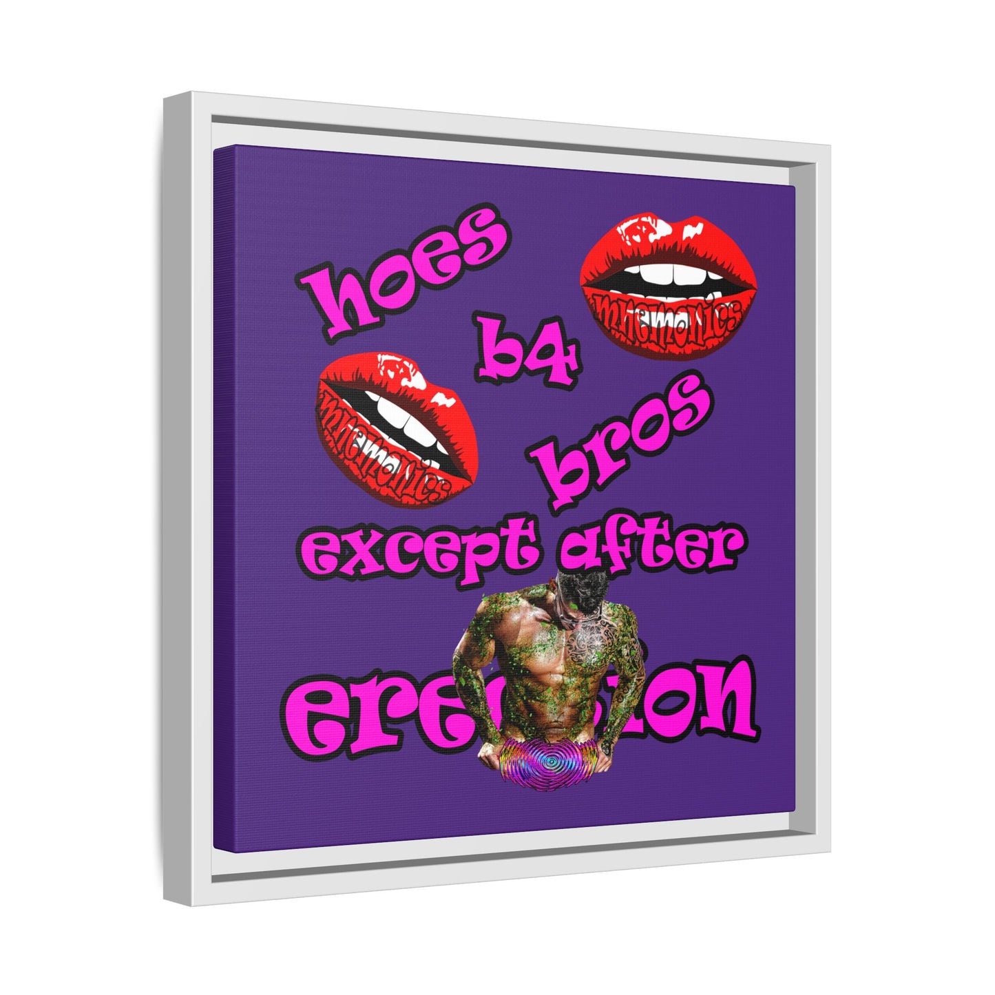 hoes b4 bros - framed canvas art (purple)