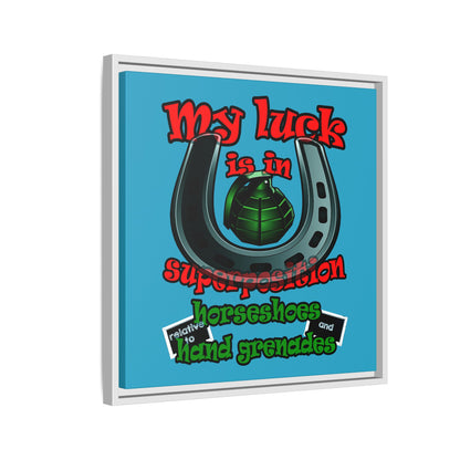 my luck - framed canvas art (turquoise)