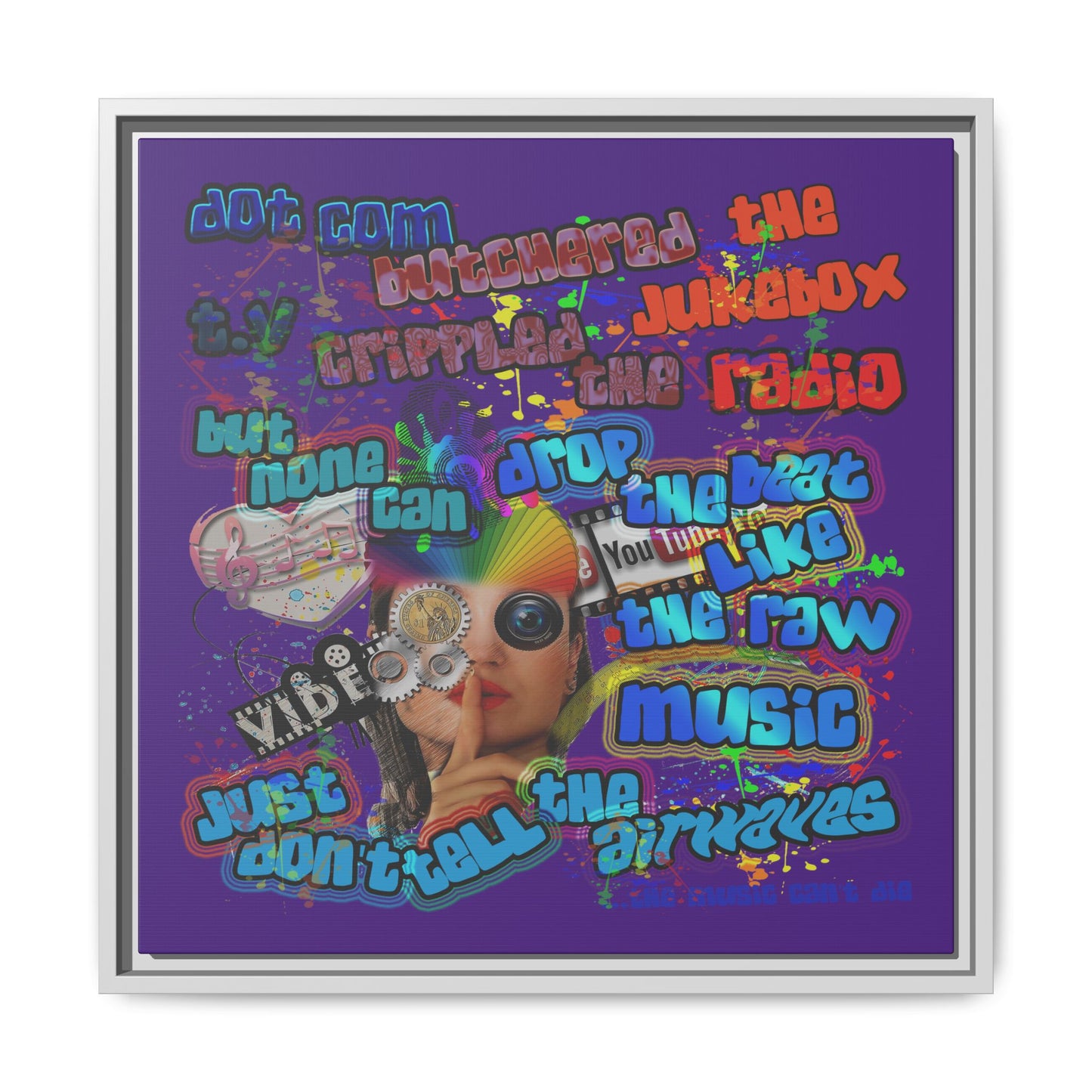 drop the beat - framed canvas art (purple)
