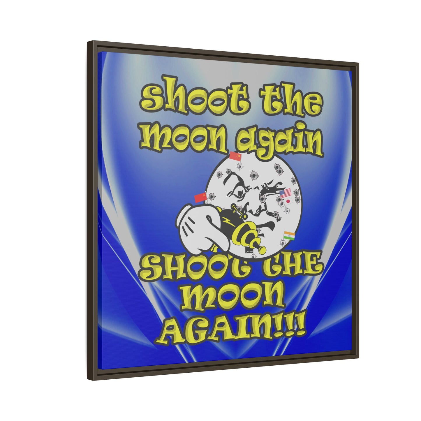 shoot the moon again - framed canvas art (blue-white wave)
