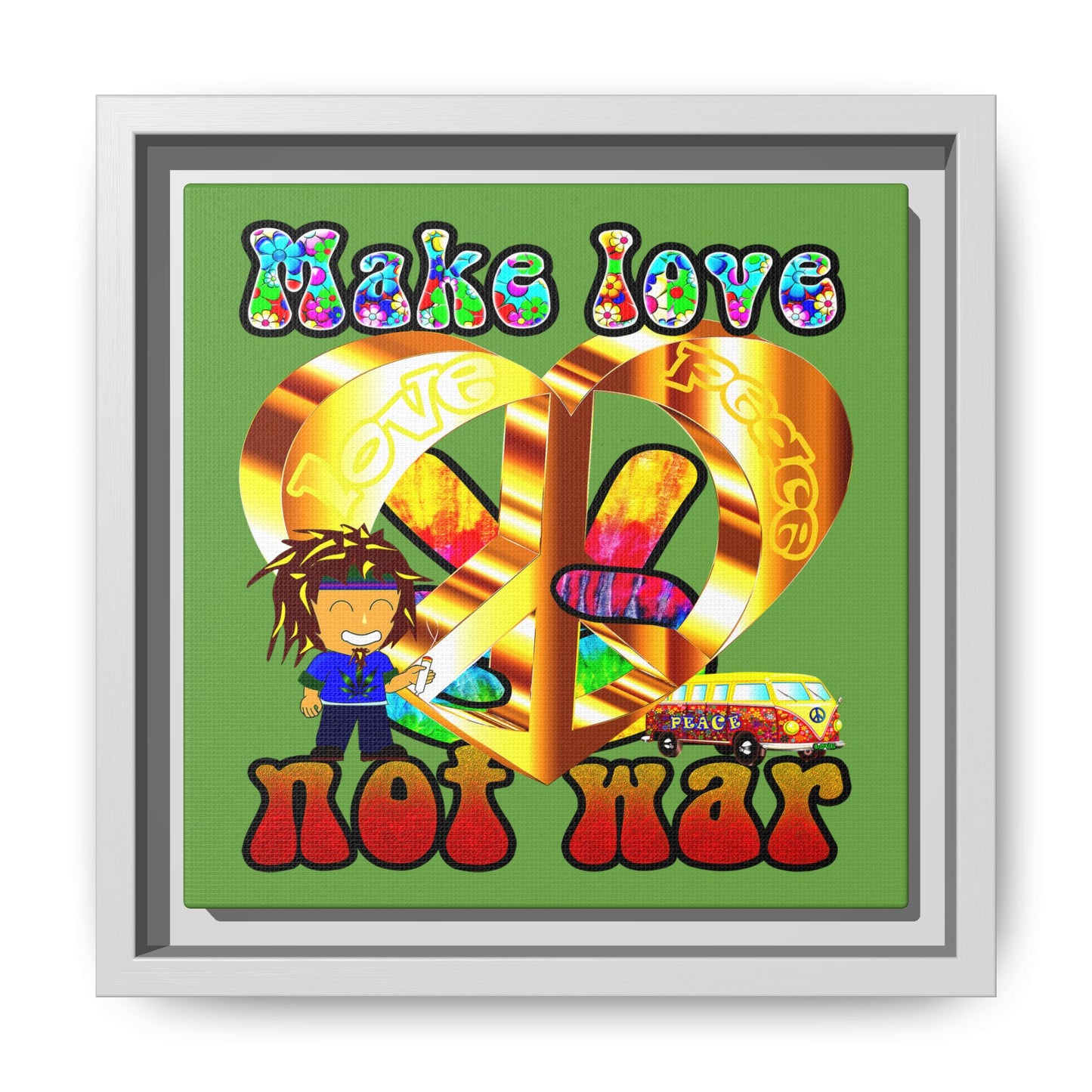 love peace - framed canvas art (green)