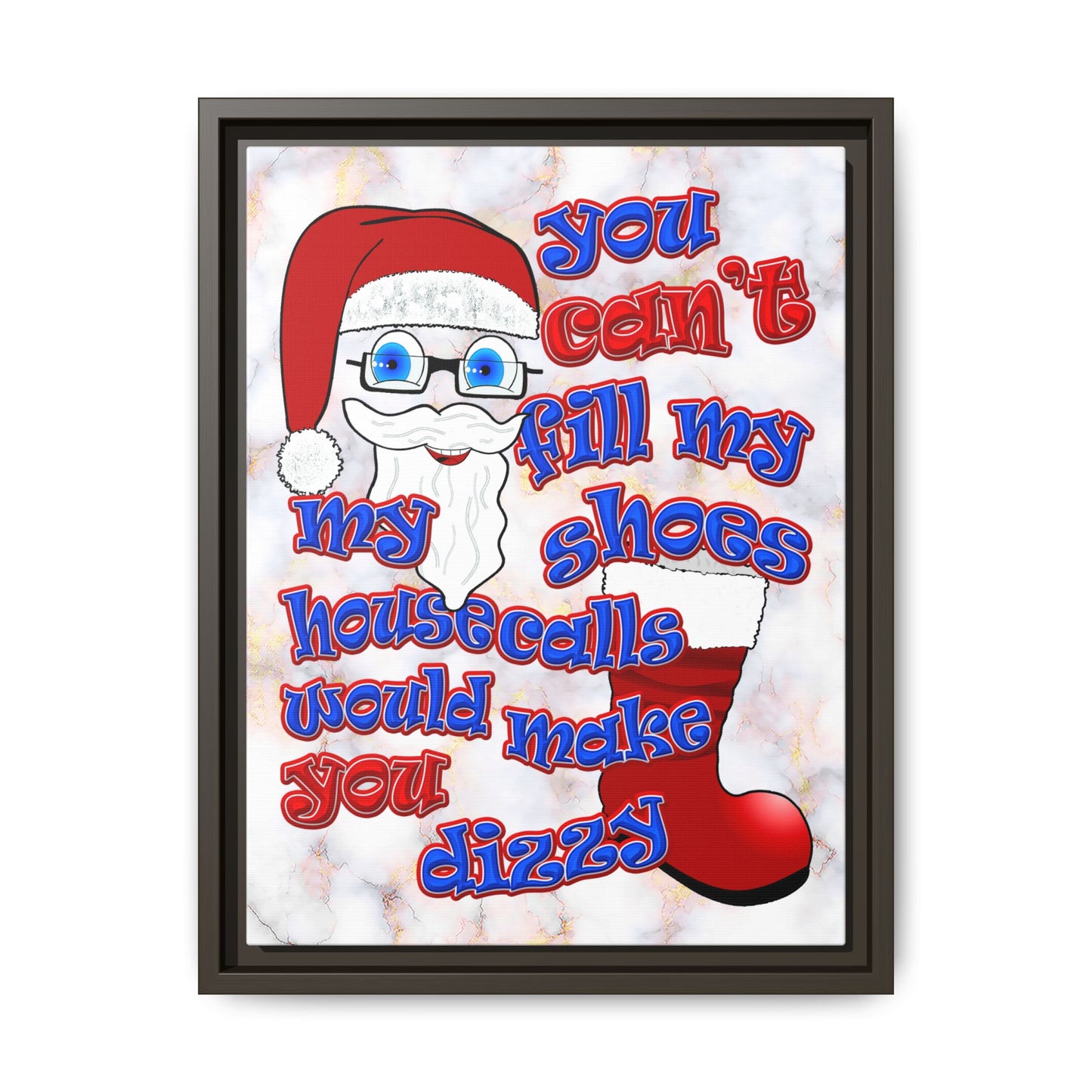 santa's shoes - framed canvas art (white marble)