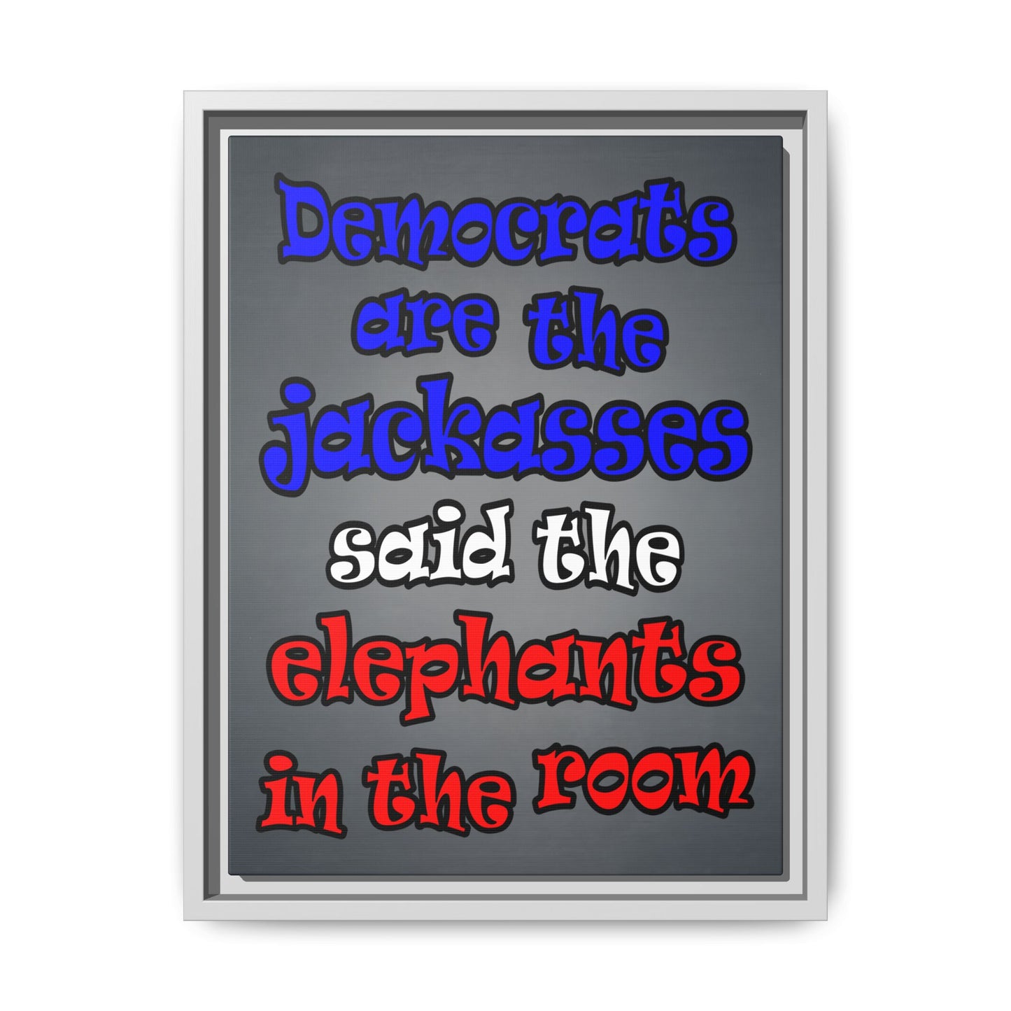 donkeys and elephants - framed canvas art (grey-light grey)