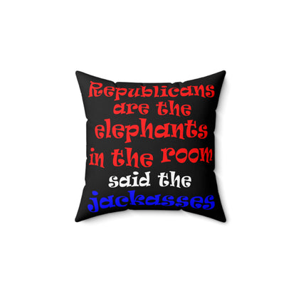 donkeys and elephants - Spun Polyester Square Pillow - (black)