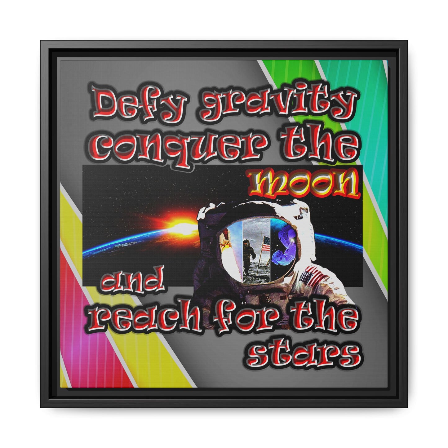 defy conquer reach - framed canvas art (rainbow split)