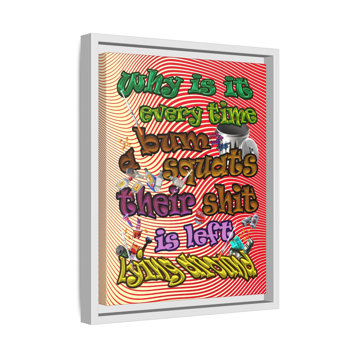the bum's shit - framed canvas art (yellow-orange wave)