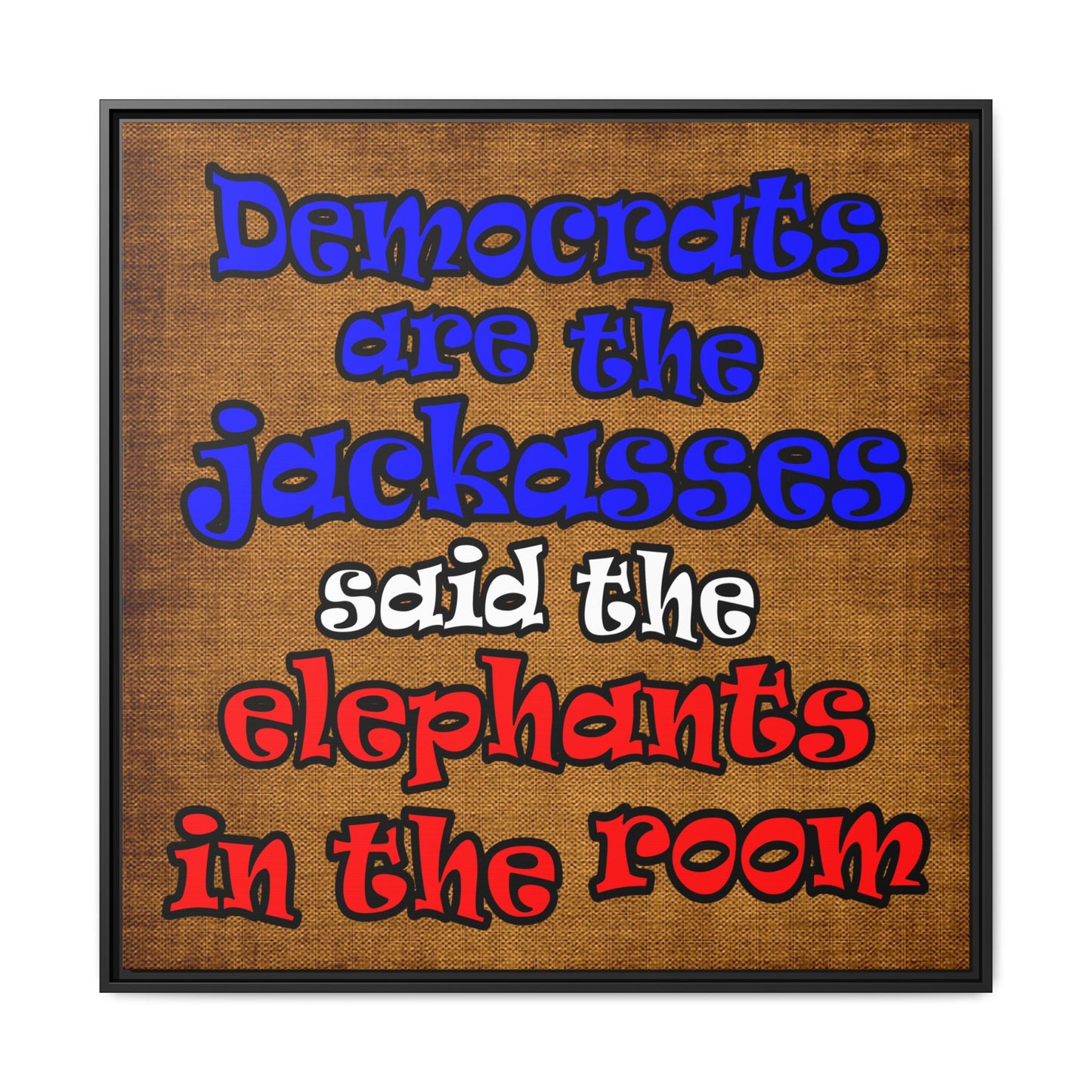 donkeys and elephants - framed canvas art (brown papyrus)